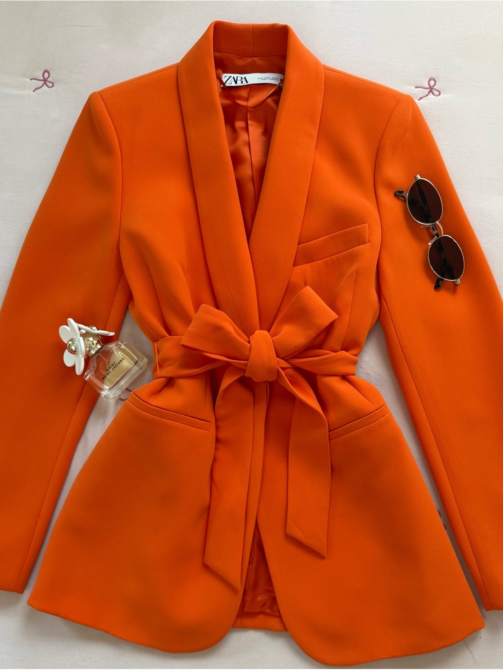 ZARA Orange Shawl Collar Belted Blazer